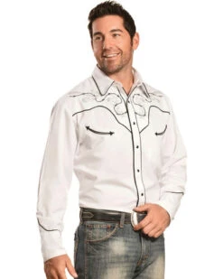 Scully Men's Embroidered Skull With Roses Western Shirt