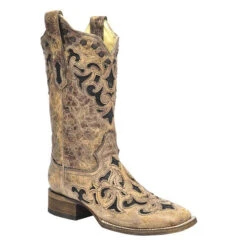 Corral Ladies Stingray Inlay Wide Square Toe Boots
