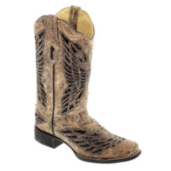 Corral Women's Sequin & Crystal Butterfly Square Toe Boots