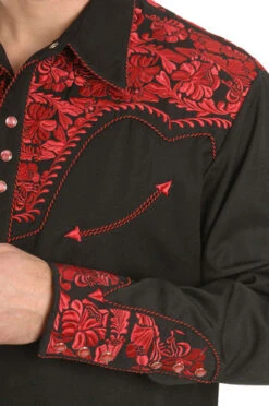 Scully Crimson Floral Embroidery Retro Western Shirt -Exotic Clothing file 149