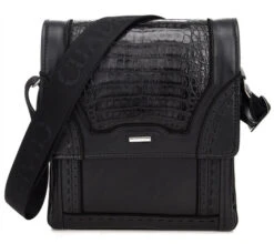 Cuadra Black Caiman Belly Messenger Bag