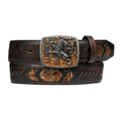 Cuadra Men's Lion Buckle Caiman Belly Belts -Exotic Clothing file 1644