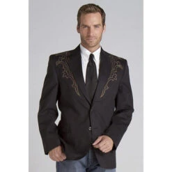 Circle S Men's Apparel - Galveston Sport Coat W/ Boot-Stitch Yokes - Black