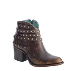 Corral Brown Studded Straps Ankle Boot