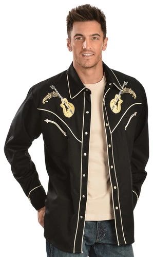 Scully Rock N Roll Guitar Embroidered Retro Western Shirt - Big & Tall 1 Scully Rock N Roll Guitar Embroidered Retro Western Shirt - Big & Tall