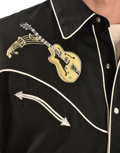 Scully Rock N Roll Guitar Embroidered Retro Western Shirt - Big & Tall 2 Scully Rock N Roll Guitar Embroidered Retro Western Shirt - Big & Tall - Image 2