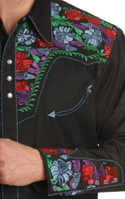 Scully Vibrant Floral Embroidered Retro Western Shirt -Exotic Clothing file 253