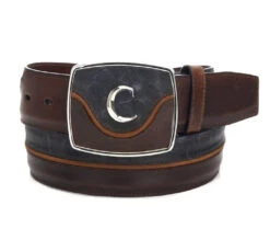 Cuadra Men's Modern Leather Belt Desert Navy Blue