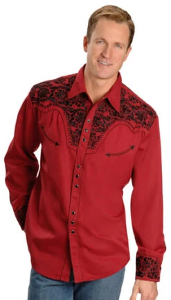 Scully Embroidered Red Retro Western Shirt