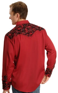Scully Embroidered Red Retro Western Shirt -Exotic Clothing file 389