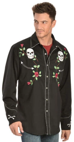 Scully Skull & Roses Embroidered Retro Western Shirt
