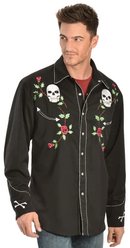 Scully Skull & Roses Embroidered Retro Western Shirt 1 Scully Skull & Roses Embroidered Retro Western Shirt