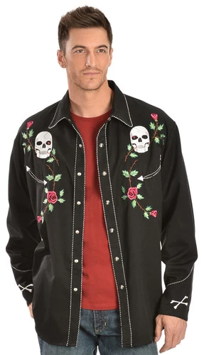 Scully Skull & Roses Embroidered Retro Western Shirt 4 Scully Skull & Roses Embroidered Retro Western Shirt - Image 4