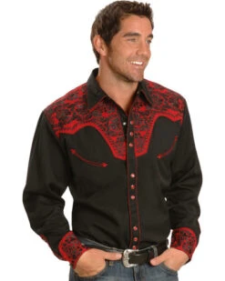 Scully Men's Red Embroidered Gunfighter Shirt