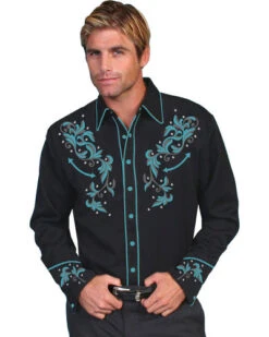 Scully Men's Turquoise Embroidered Shirt