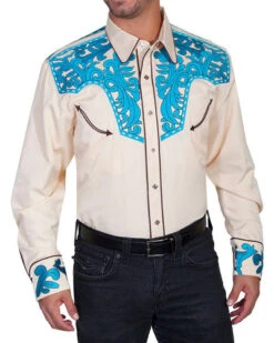 Scully Men's Scroll Tooled Long Sleeve Western Shirt