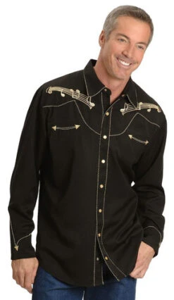 Scully Music Note Embroidered Retro Western Shirt - Big & Tall