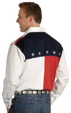 Scully Patriotic American Flag Colorblock Western Shirt