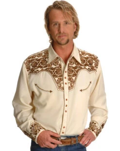 Exotic Clothing 31 Scully Men's Tan Embroidered Gunfighter Shirt