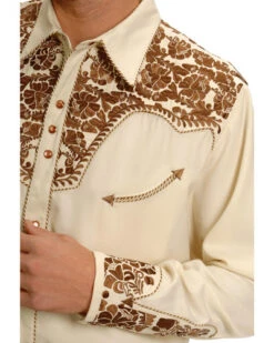 Scully Men's Tan Embroidered Gunfighter Shirt -Exotic Clothing file 447