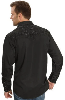 Scully Floral Embroidery Black Retro Western Shirt - Big & Tall -Exotic Clothing file 452