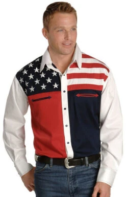 Scully Patriotic American Flag Colorblock Western Shirt - Big & Tall