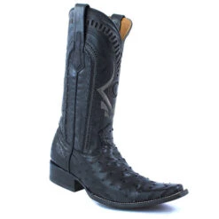 Cuadra Men's European Style Black Ostrich Boots