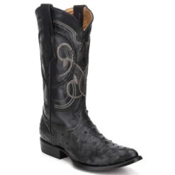 Cuadra Men's Black Ostrich Cowboy Boots R-Toe - Black
