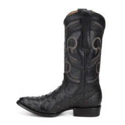 Cuadra Men's Black Ostrich Cowboy Boots R-Toe - Black -Exotic Clothing file 492