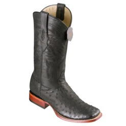 Los Altos Men's Ostrich Wide Square Boots - Black Greasy Finish