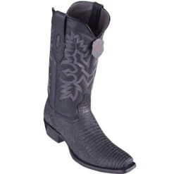 Los Altos Men's Sanded Black Lizard Cowboy Boots 7-Toe