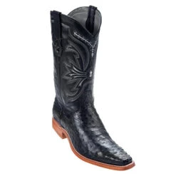 Los Altos Men's Ostrich Black Cowboy Boot European Toe