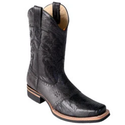 Los Altos Men's Ostrich Leg Saddle Vamp Square Toe Boots -Exotic Clothing file 756