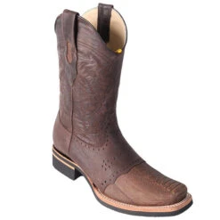 Los Altos Men's Ostrich Leg Saddle Vamp Square Toe Boots -Exotic Clothing file 759